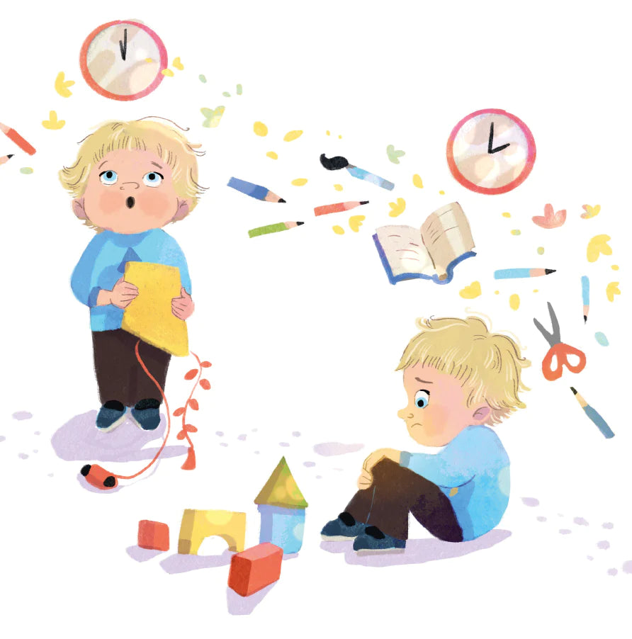 illustration of a boy and a boy playing with toys