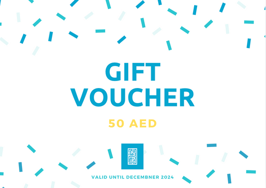 a gift voucher with a blue and yellow background